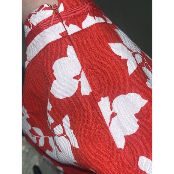 Talbots Pencil Skirt Petites Bright Red White Knee Length Cotton Lined Sz 12P - Picture 4 of 5